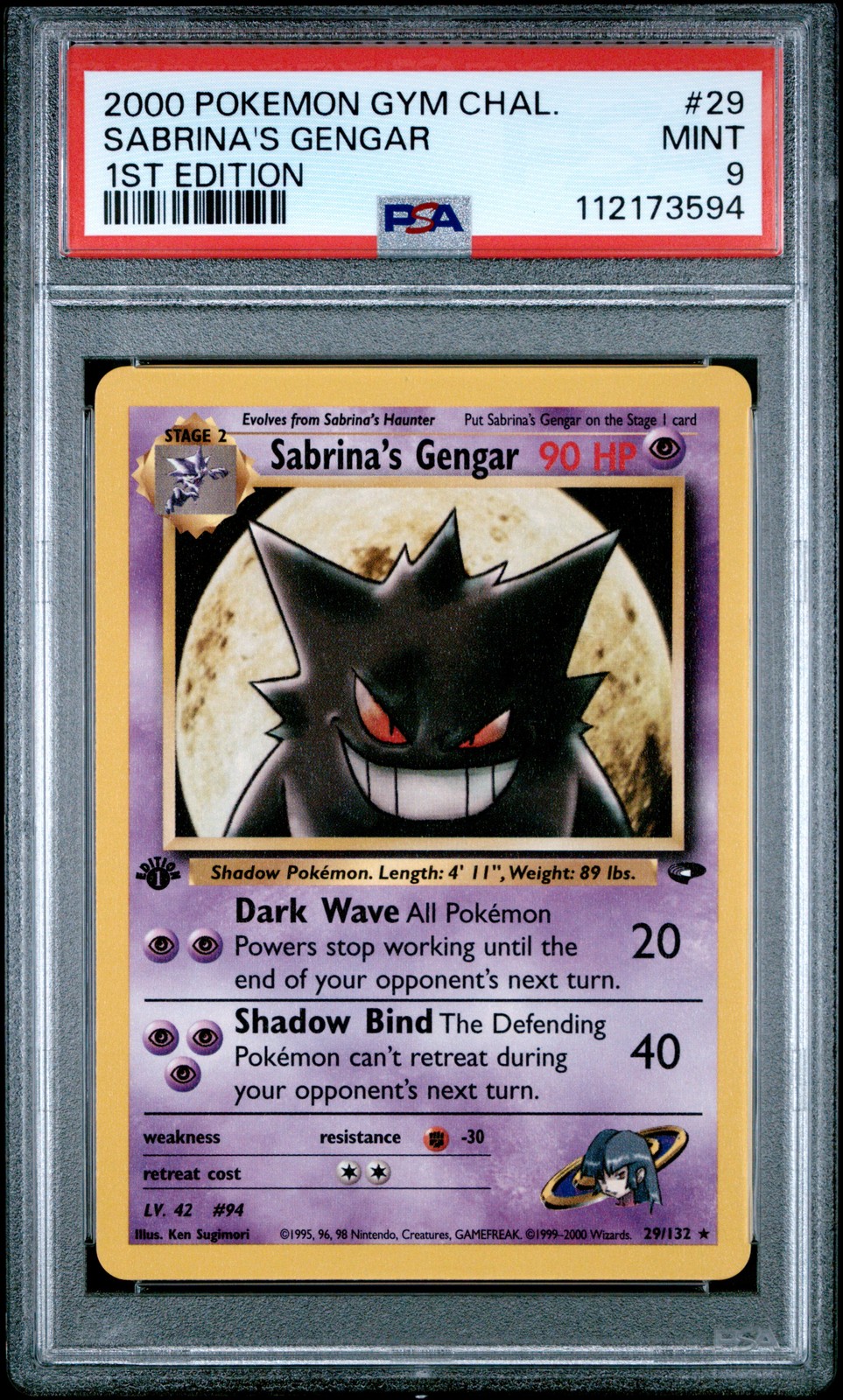 2000 POKEMON GYM CHALLENGE 1ST EDITION #29 SABRINA'S GENGAR PSA 9
