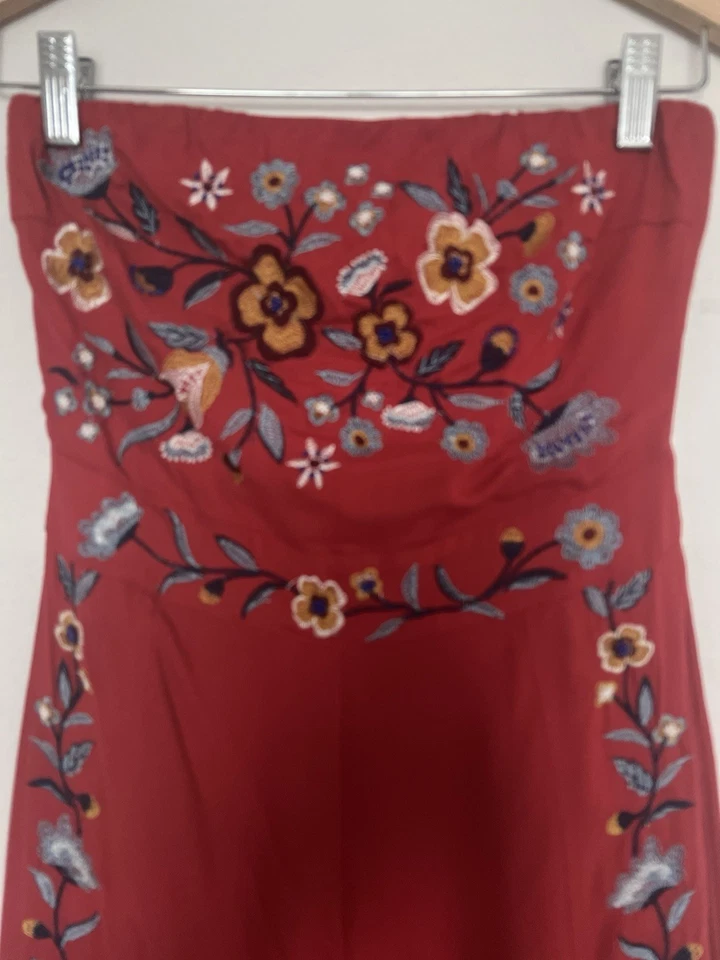 Mono Boston Propio Rojo Floral Bordado Talla 0 Pierna Ancha Abertura Western Boho Foto 3 de 4