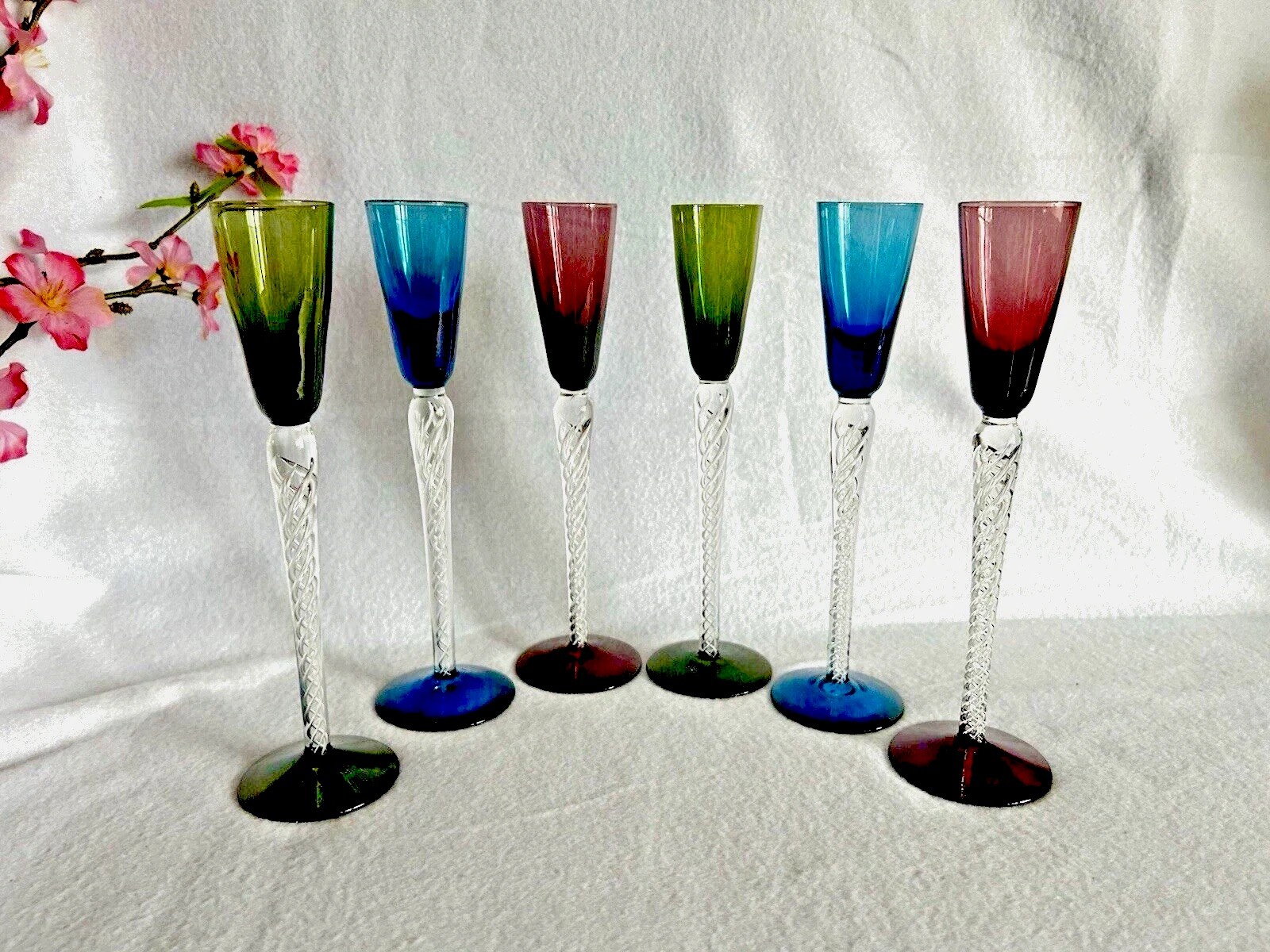 Hand Blown Glass Air Twist Stem Cordial Glass (set of 6)