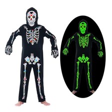 Webeasy Kids Skeleton Costume Glow in the Dark Skeleton Jumpsuit with Gloves and