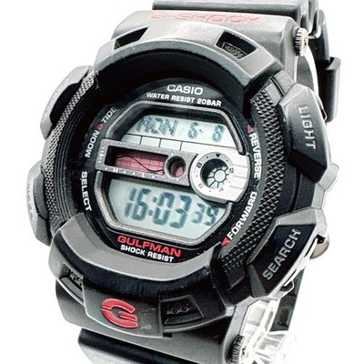 Casio G-Shock GULFMAN G-9100 Authentic Used Marine Watch Black Red Logo