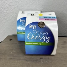 2 L’eggs Sheer Energy Pantyhose Nude 92877 No-Roll Waistband Medium Support Sz B