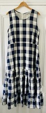 JW Anderson Uniqlo Women’s Navy Blue Check Sleeveless Tiered Maxi Dress L UK 14