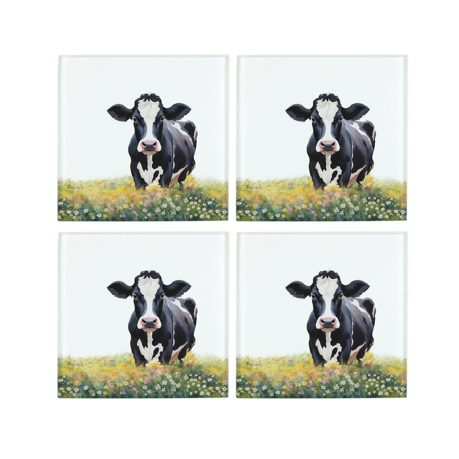 Friesian Cow Coaster Set - Square Glass Farm Animals Countryside Gift