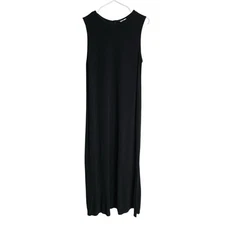 Eileen Fisher Midi Maxi Dress Womens M Black Sleeveless Stretch Minimalist