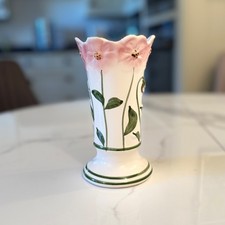 Vintage Hand-Painted Floral Ceramic Vase – Pink & Green Decorative Piece