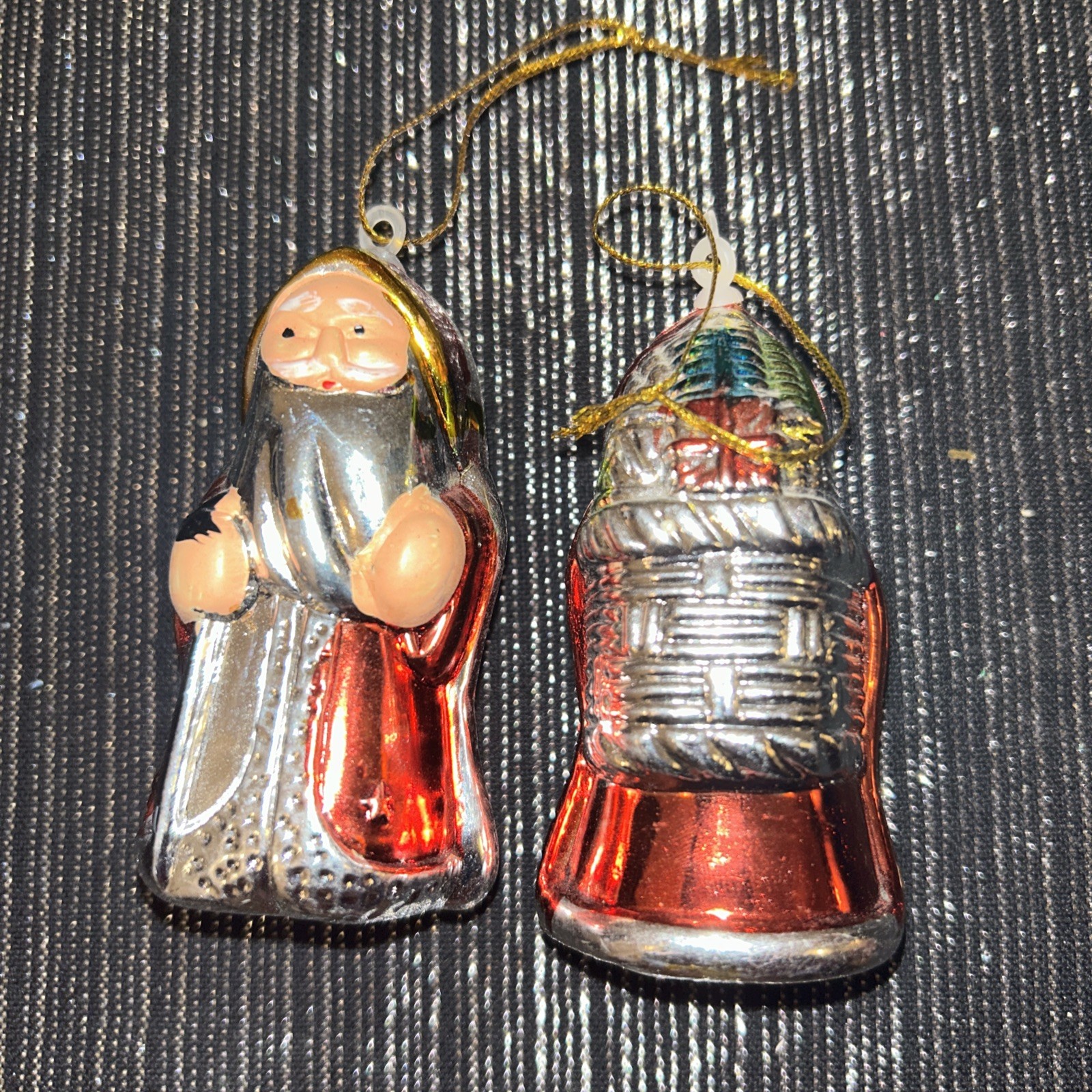 Vintage Plastic Christmas Ornament Blow Mold Metallic Lot 39-trees snowman Santa