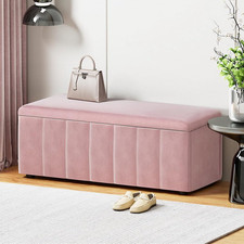Upholstered Storage Ottoman Foot Rest Stool Bench Padded Seat Pink