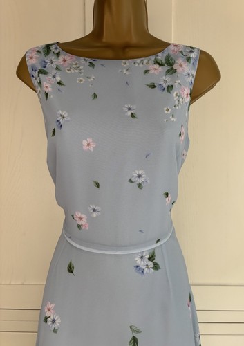 Hobbs UK 12 Blue Multi Floral Midi Dress Wedding Mother Bride Guest Races Party - Picture 4 of 23