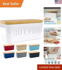 Large Airtight Ceramic Butter Dish with Bamboo Cover - Perfect for Countertop