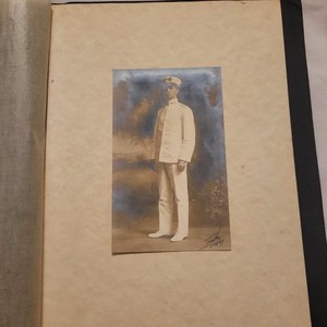 Hand Tinted Color Photograph Album Page Portraits w/ Children & Military Photos