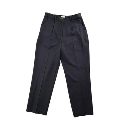LL Bean Dress Pants Womens 10 Navy Pleated Slacks Trousers Pockets Work Office