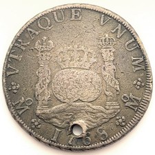 1768 Mexico MF Pillar 8 Reales Spanish Colonial Silver: Holed