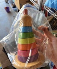 Wooden Multicolor Rainbow Stacking Ring Toy, Motor Skills, Ages 12-18 Months