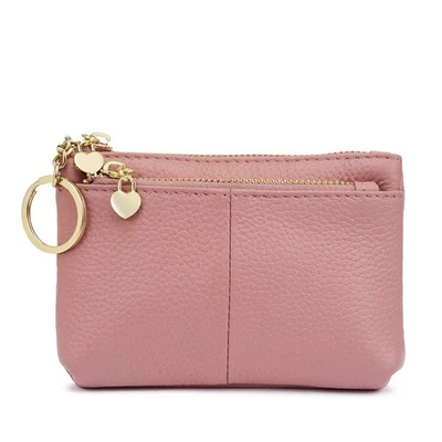 Damen Echt Leder Schlüsselmäppchen Münztüte Kreditkartenetui Geldbörse Rosa - Bild 1 von 4