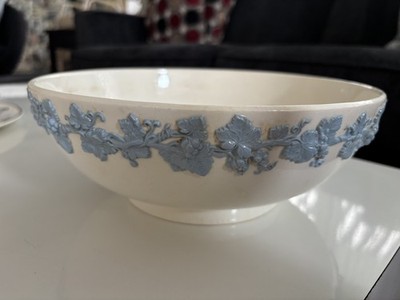 Vintage Wedgewood Embossed Queensware Lavender on Ivory  10'' Round Serving Bowl