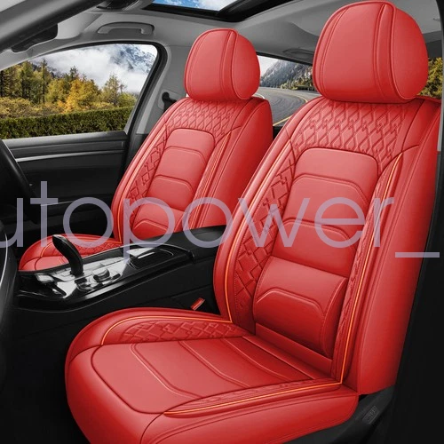 For Honda Leather 5 Seats Car Seat Cover Front Rear Full Set Cushion Pad Red - Image 4 of 4