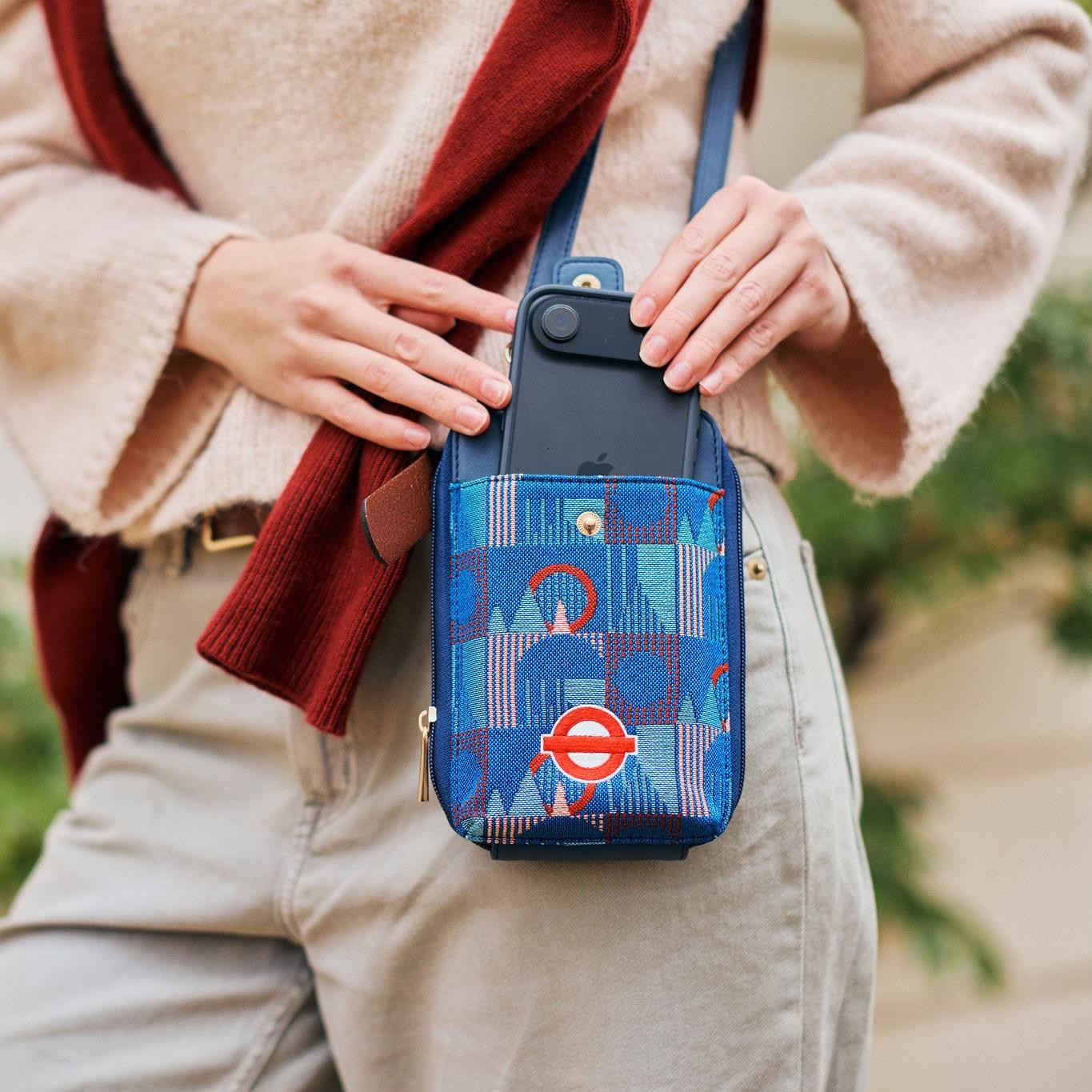Phone Cross Body Bag Card Holder Moquette London Underground TFL Womens Travel