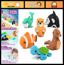 Mold-Free Bath Toys Set, 6 Pack Sealed No Hole Design Soft Squeezable Floate