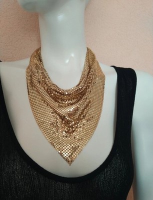 Vintage Rare 1970's Whiting & Davis Mesh Choker Necklace Bib Golden Iconic Rare