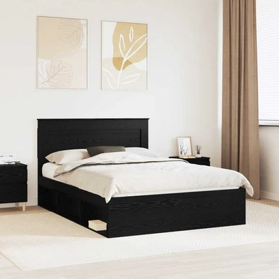Cadre de lit avec tête de lit Noir 140 x 190 cm Pin massif vidaXL - Photo 1/4