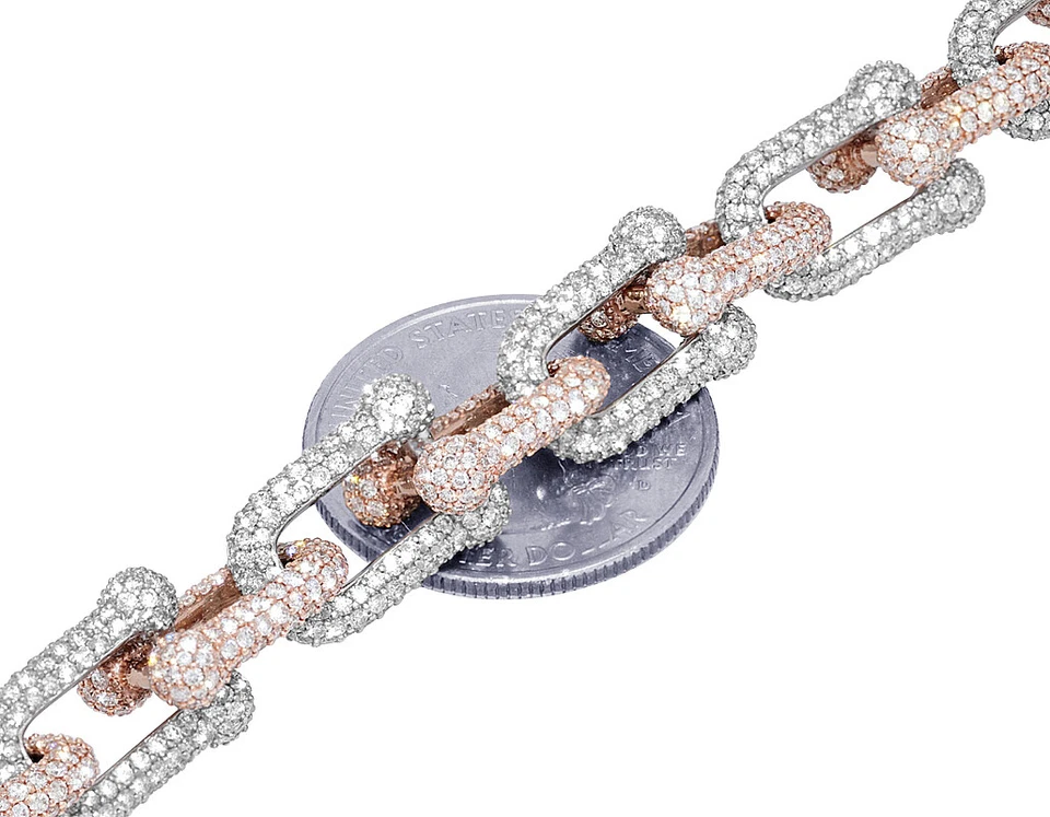 Two-Tone Hermes Links Pave' Set 19 3/5 CT Real Diamond Bracelet Rose-White Go... - Image 2 of 4