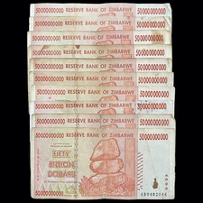 10x Zimbabwe 50 Billion Dollar Bill Banknote Money Currency *Heavily Circulated*