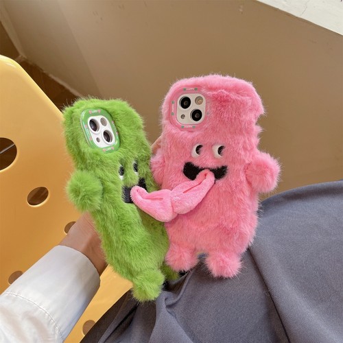 Magnetic Tongue Monster Case For iPhone Samsung Couple Warm Plush Fluffy Cover - Picture 3 of 17