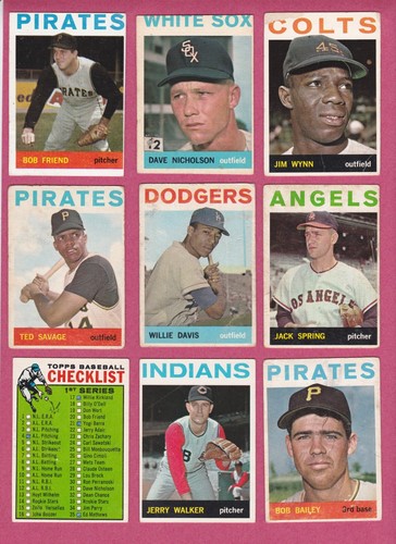 1964 Topps Baseball Cards - filler commons, poor/fair/good condition