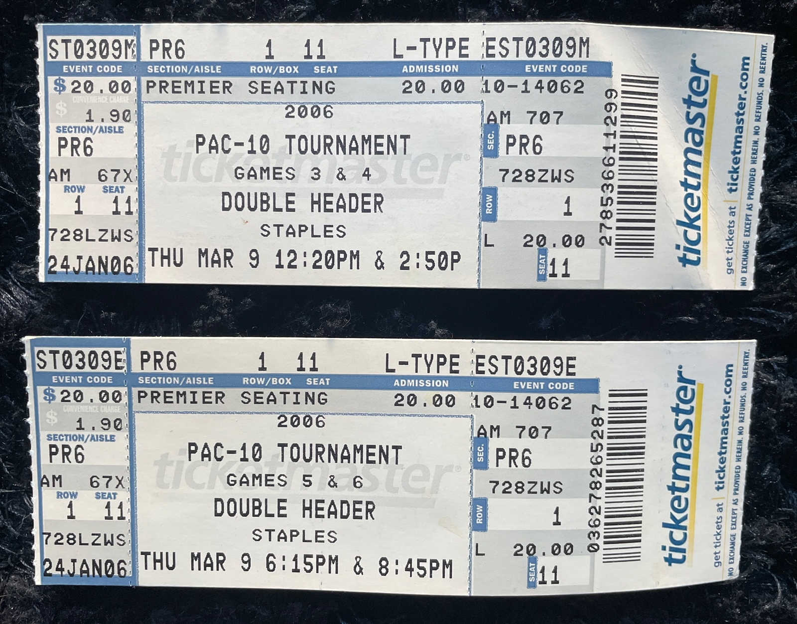 LA Sports Ticket Stub Lot Lakers Kobe PAC 10 Dodgers 2007 USC vs