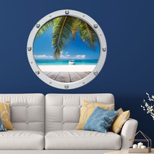 Coconut Beach 3D Porthole Wall Stickers, Home Decor for Tropical Island Decals