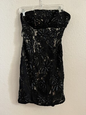 sue wong beaded strapless dress Vintage Sue Wong Black and Gold Strapless Dress