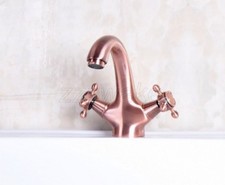 Antique Red Copper Single Hole Bathroom Sink Faucet 2 Handles Mixer Tap znf252