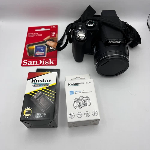 Nikon Coolpix P90 Black Digital Camera 12.1 MP w/ Battery Charger SD Card