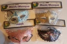 NEW 4 Halloween Masquerade Eye Masks, Half Mask, Blue, Pink, Gold, Silver