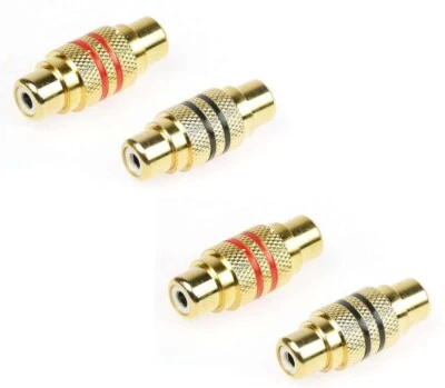 PACCS 4 x Cinch RCA Audio Adapter female Verbinder ROT & SCHWARZ vergoldet Chinch ADM