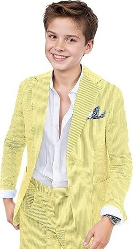 Seersucker Boy Suit Summer Wedding Groom Blazer Graduation Ceremony Two Pieces - Picture 3 of 20