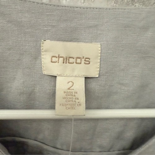 Chico’s Jacket Women’s Large Foiled 100% Linen Shine 3/4 Silver Seagull NWT - Picture 3 of 6