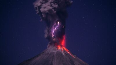 Landscape nature volcano lava smoke lightning night Custom Gaming Mat Desk