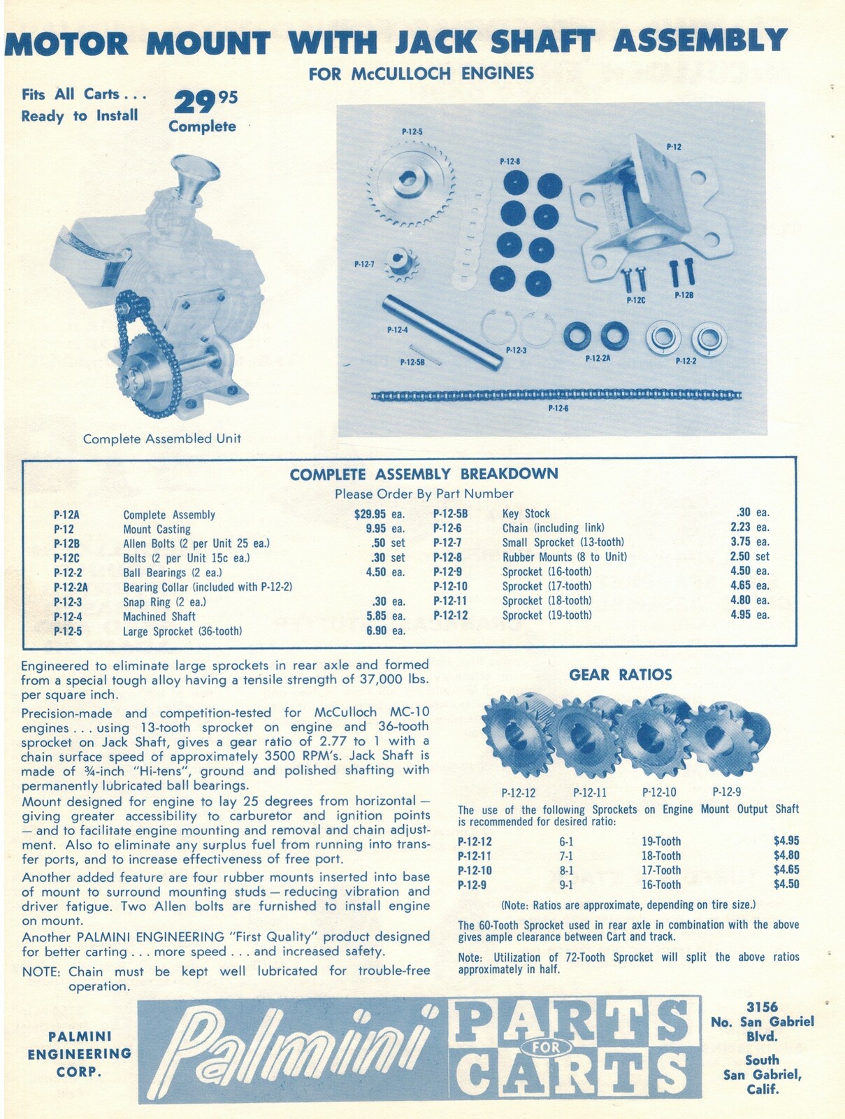 Palmini Parts For Carts 1961 Vintage Go Kart Parts Catalog. 32pg CD ROM