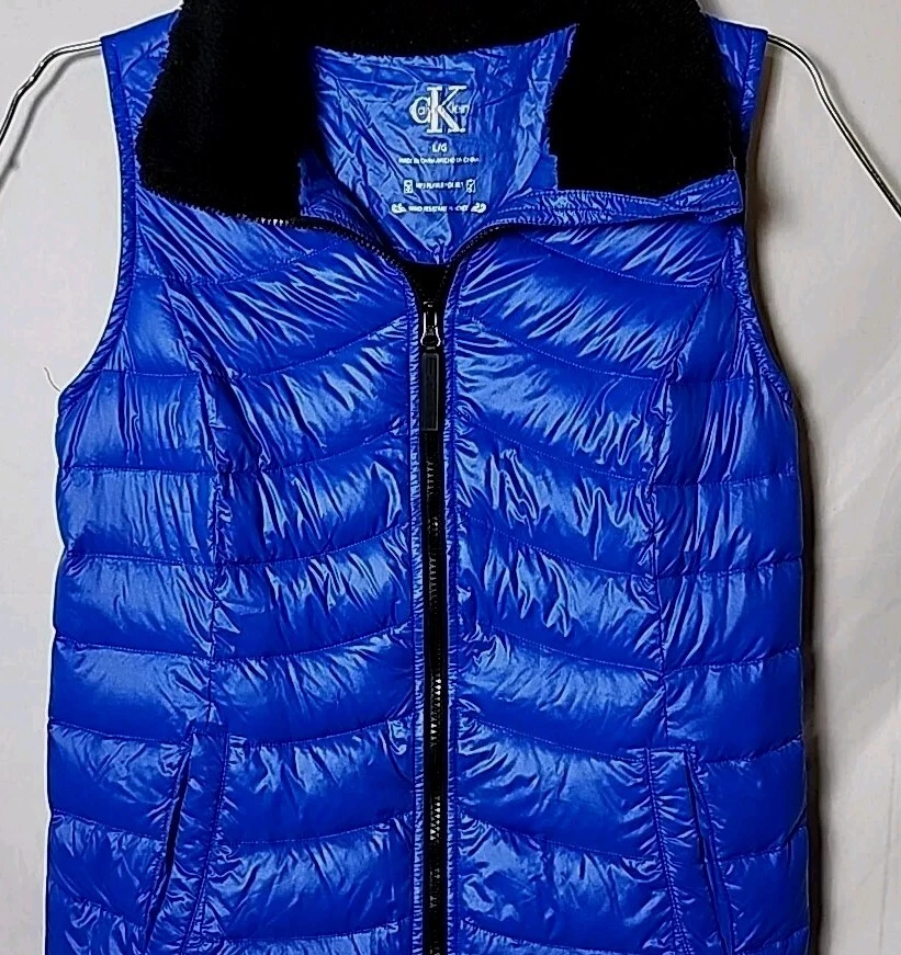 Chaleco Calvin Klein Mujer L Plumón Azul Tapeta Resistente al Viento Exterior Cuello Esponjoso Foto 2 de 4