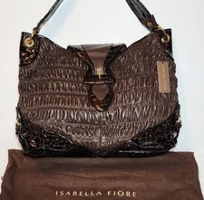 ISABELLA FIORE SLYLAR Y2K HOBO BROWN ROUCHED & MOCK CROCO PATENT LEATHER NWT$725
