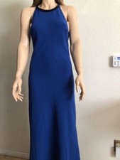 Women's NWT Calvin Klein Blue Embellished Halter-Neck Crepe Dress Size 10