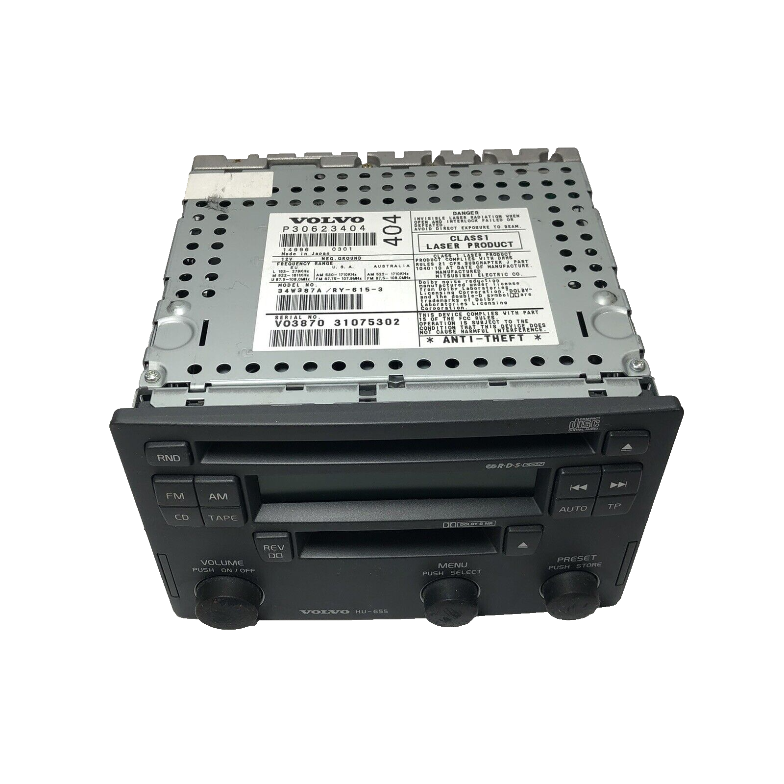 Volvo CD Cassette player Volvo HU655 CD tape car stereo 34w387A/RY615