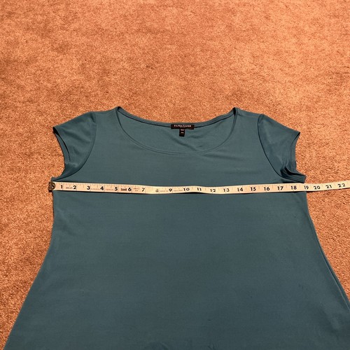 Camisa Eileen Fisher Azul Manga Gorra PM Pequeña Mediana 100% Seda - Imagen 2 de 4