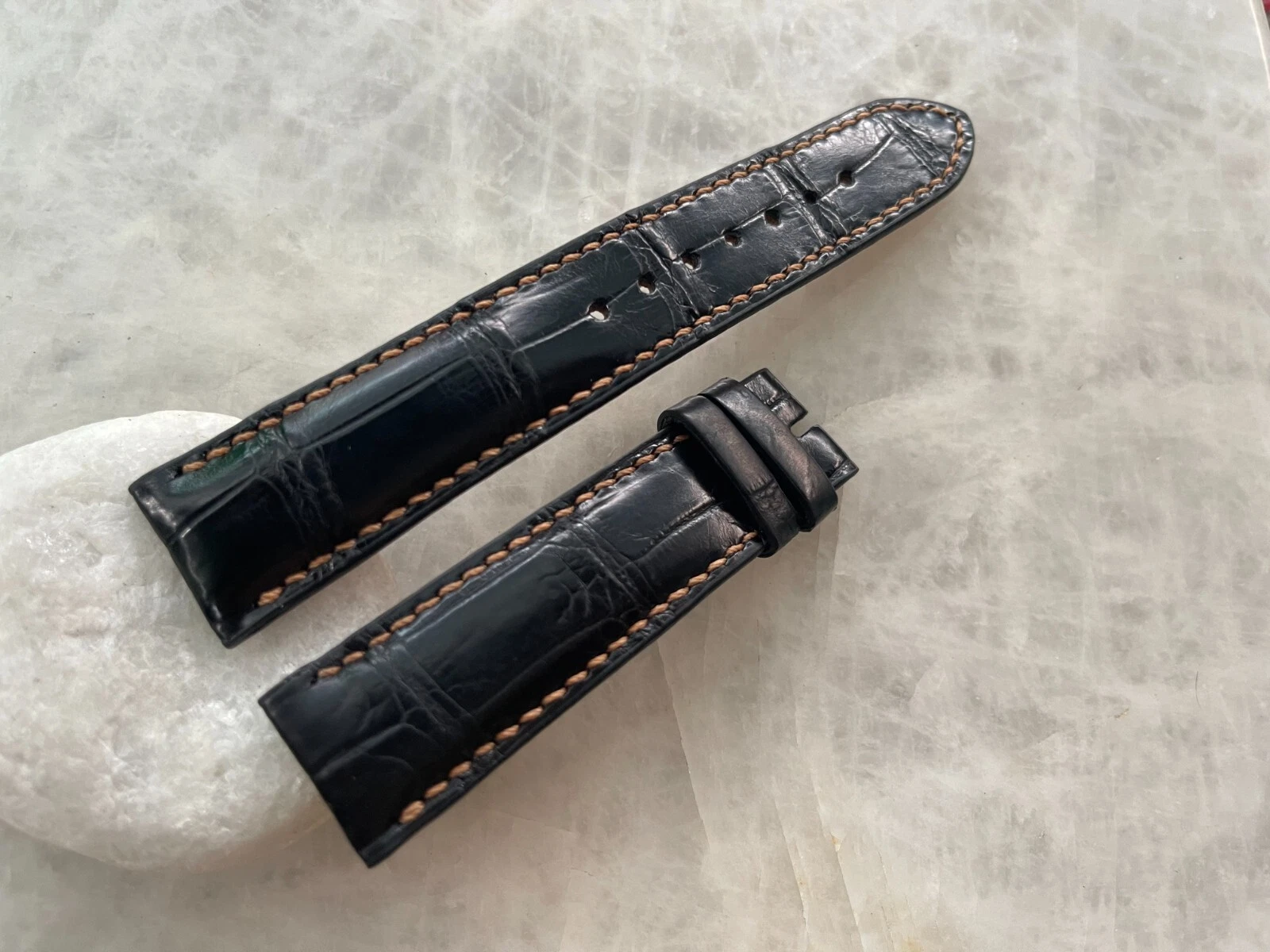 20mm/18mm Black Alligator Crocodile Print Leather Watch Strap Band