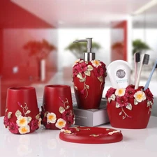 Resin Bathroom Accessories Set Soap Dispenser Toothbrush Holder Cup Dish 5PCS