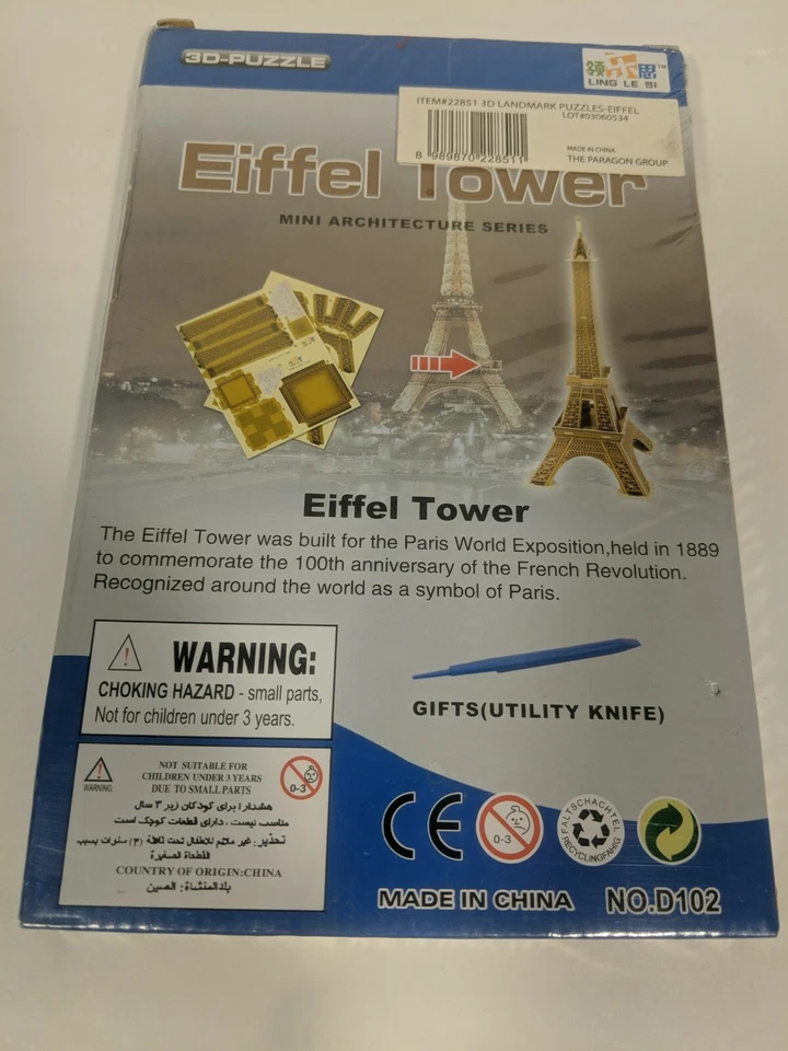 3D PUZZLE EIFFEL TOWER 20 PIECES NEW FACTORY SEALED - Image 2 of 4