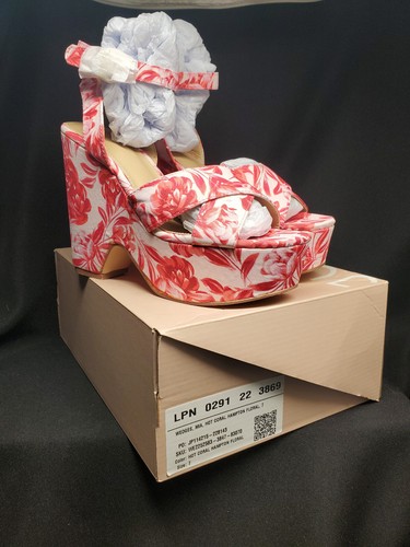 JustFab Mia Notched Wedge Sandal Hot Coral Floral Women Size 7 NIB - Picture 14 of 18