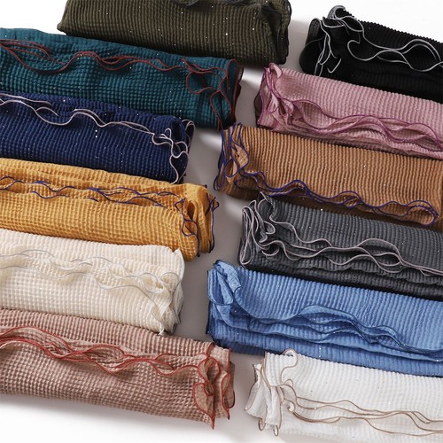 Muslim Women Crinkle Long Scarf Solid Color Shawl Head Wrap Islamic Headscarf - Picture 4 of 32